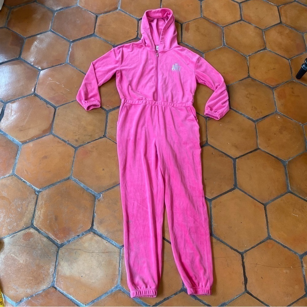 Juicy Couture Velour Jumpsuit Hoodie Size Large L Barbiecore Pink Zip Y2K